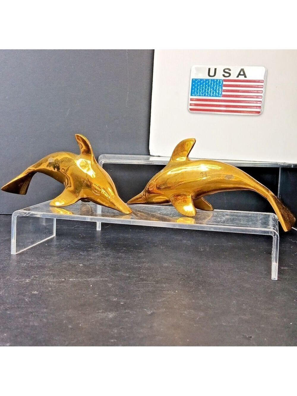 Dolphin Pair Vintage Brass Beautiful Home Or Desk Decor Includes 2 Dolphins